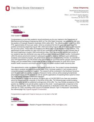 نمونه پذیرش اخذ شده با فاند از دانشگاه ایالتی اهایو رشته مکانیک